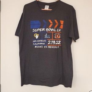 Super Bowl LVI February 13 2022 Rams vs. Bengals short sleeve Graphic tee Lg.